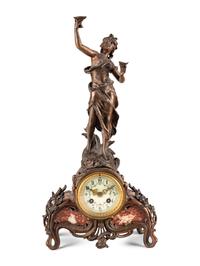 A French Cast Metal and Marble Figural Clock