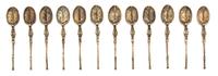 A Set of Twelve English Silver Demitasse Spoons, Thomas Bradbury & Sons, Sheffield, 1936, having turned handle and foliate-form decorat