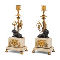 A Pair of Louis Philippe Gilt Bronze and Marble Candlesticks