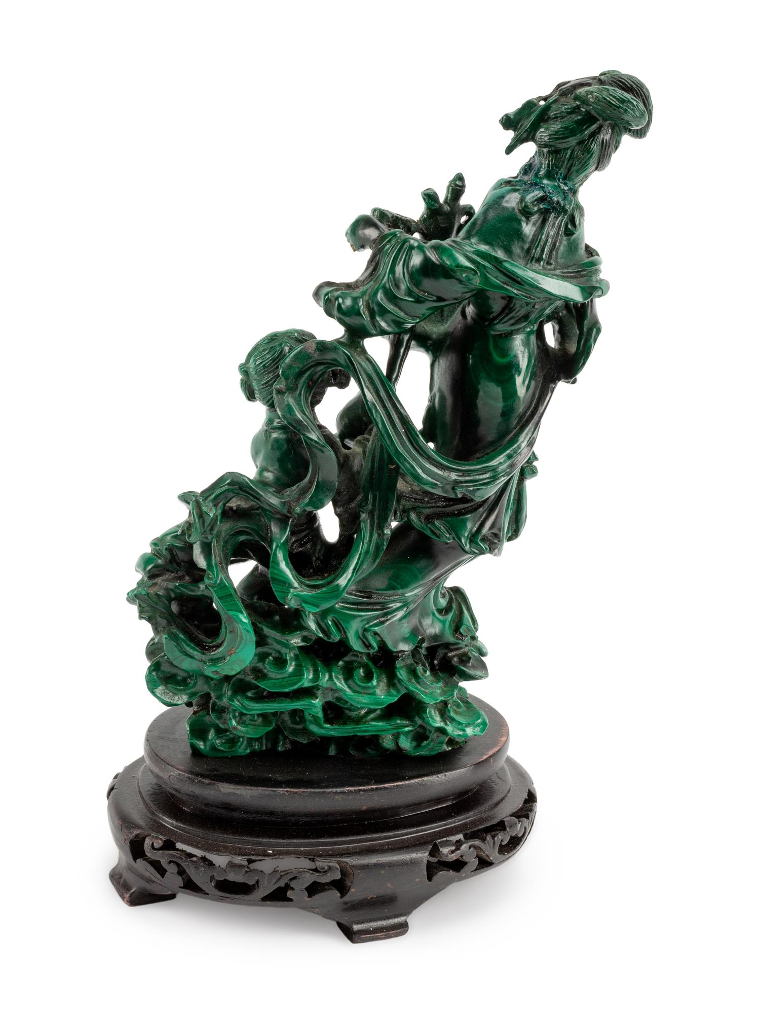 A Chinese Export Carved Malachite Figural Group