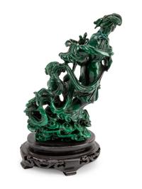 A Chinese Export Carved Malachite Figural Group