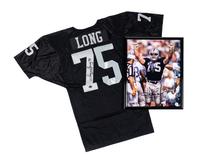 A Group of Howie Long Signed Autograph Items Featuring a Game Model Raiders Jersey