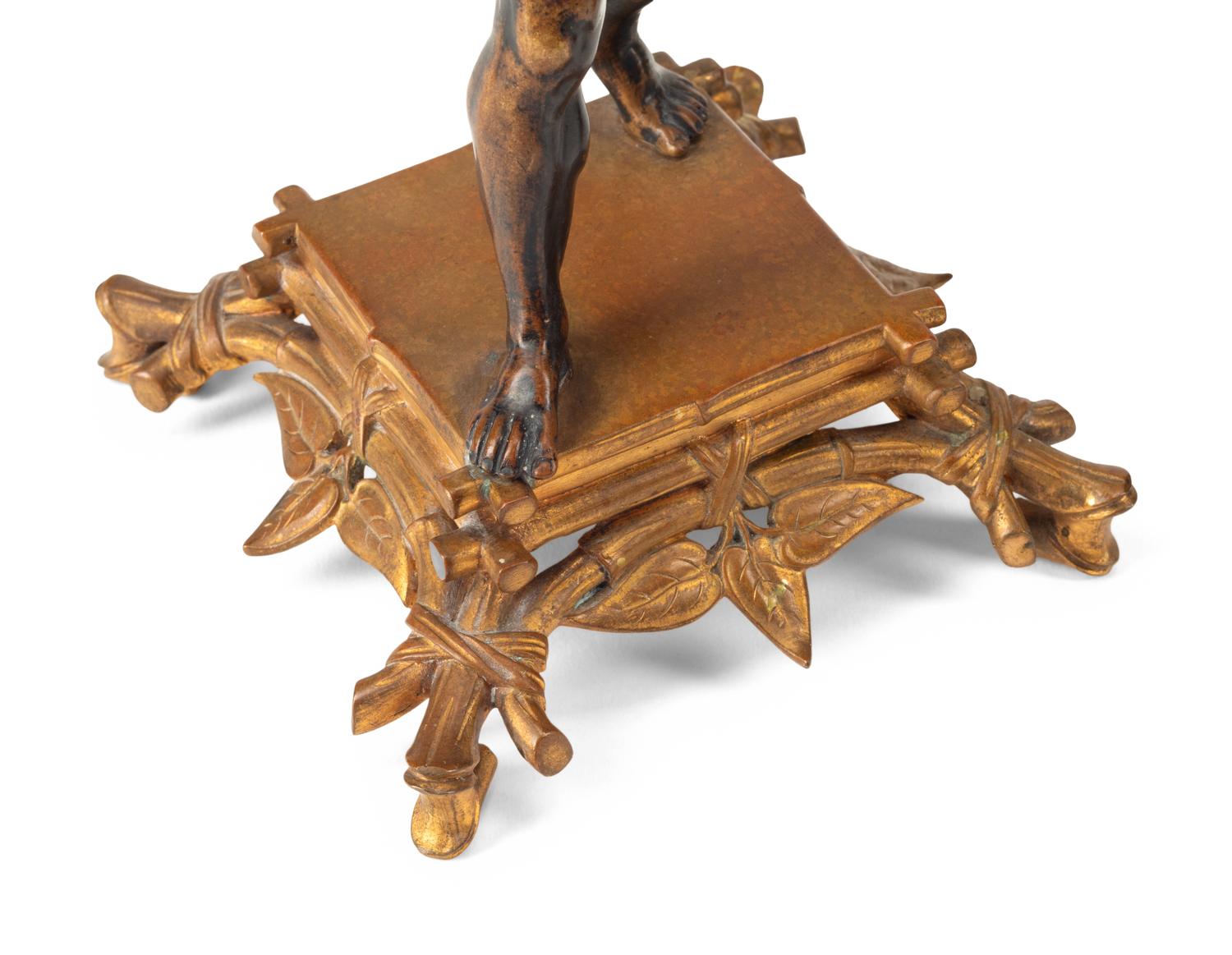 A Pair of French Gilt and Patinated Bronze Orientalist Candlesticks