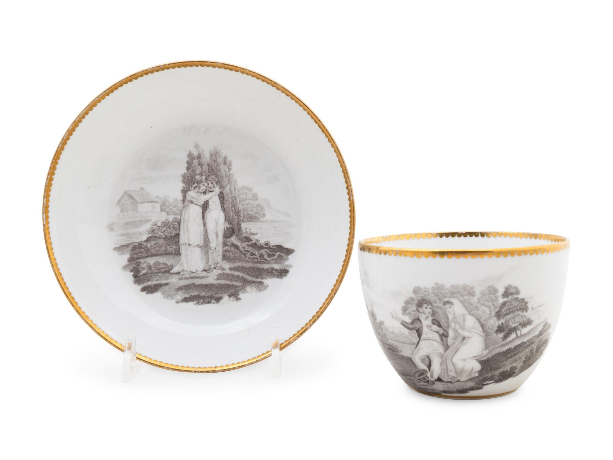 An Assembled English Porcelain Transferware Partial Dessert Service