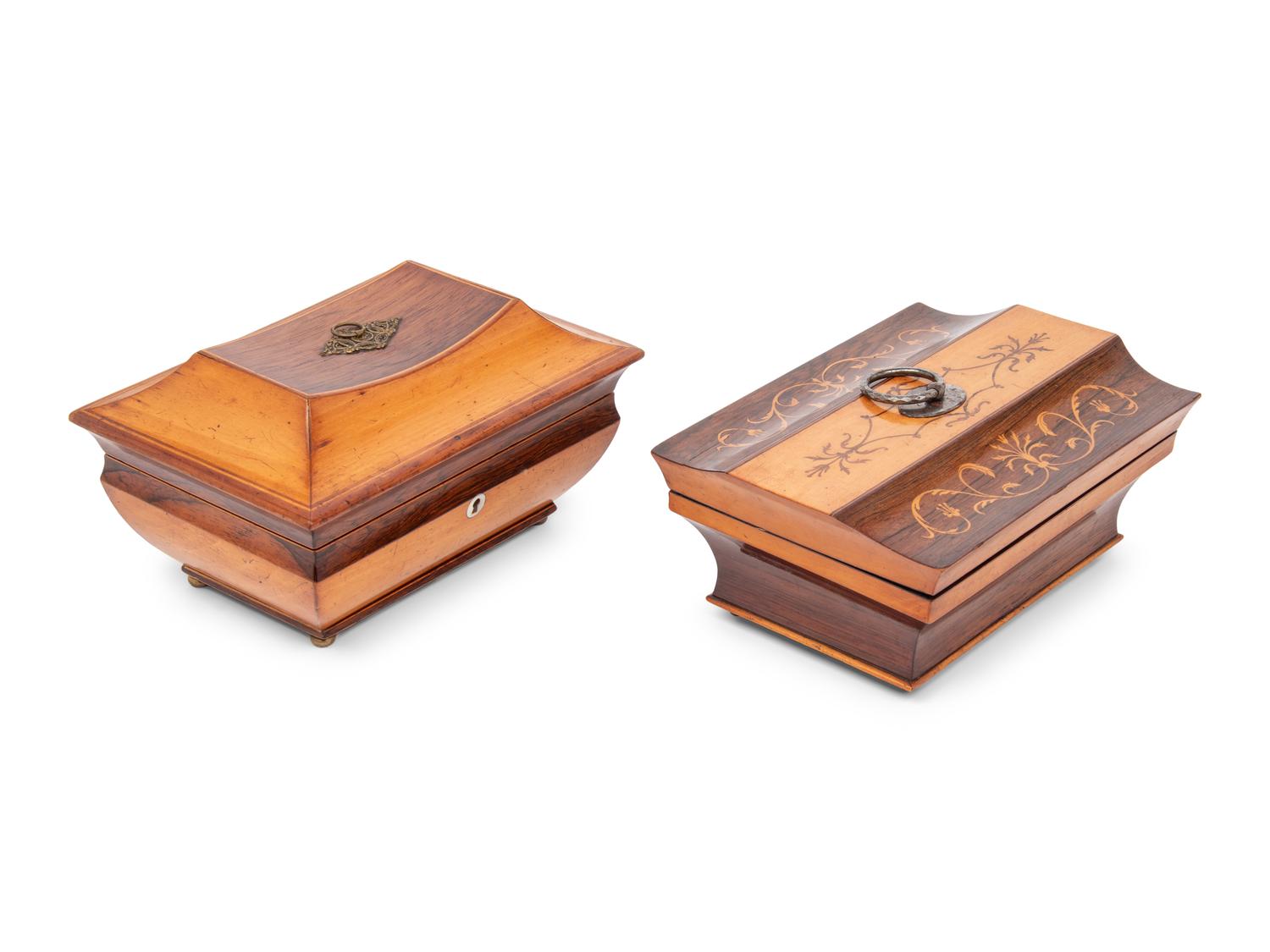 Two Palais Royal Sarcophagus-Form Musical Sewing Necessaires