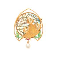 MASRIERA, PLIQUE-À-JOUR ENAMEL AND CULTURED PEARL PENDANT/BROOCH