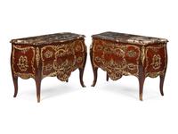 A Pair of Louis XV Style Gilt Bronze Mounted Commodes