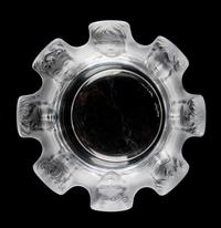 A Lalique Molded and Frosted Glass Ash Receiver Diameter 4 1/2 inches.