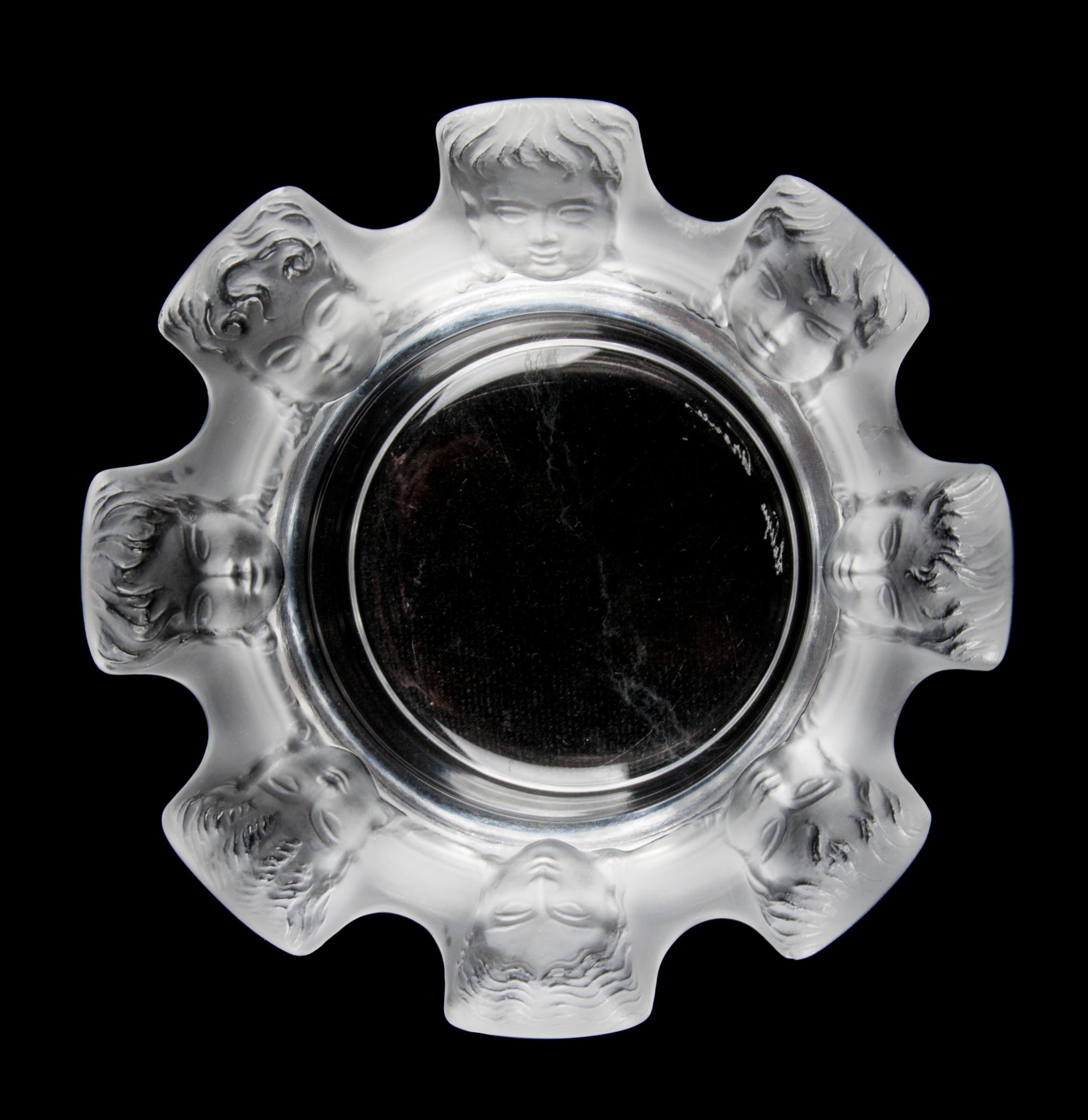 A Lalique Molded and Frosted Glass Ash Receiver Diameter 4 1/2 inches.