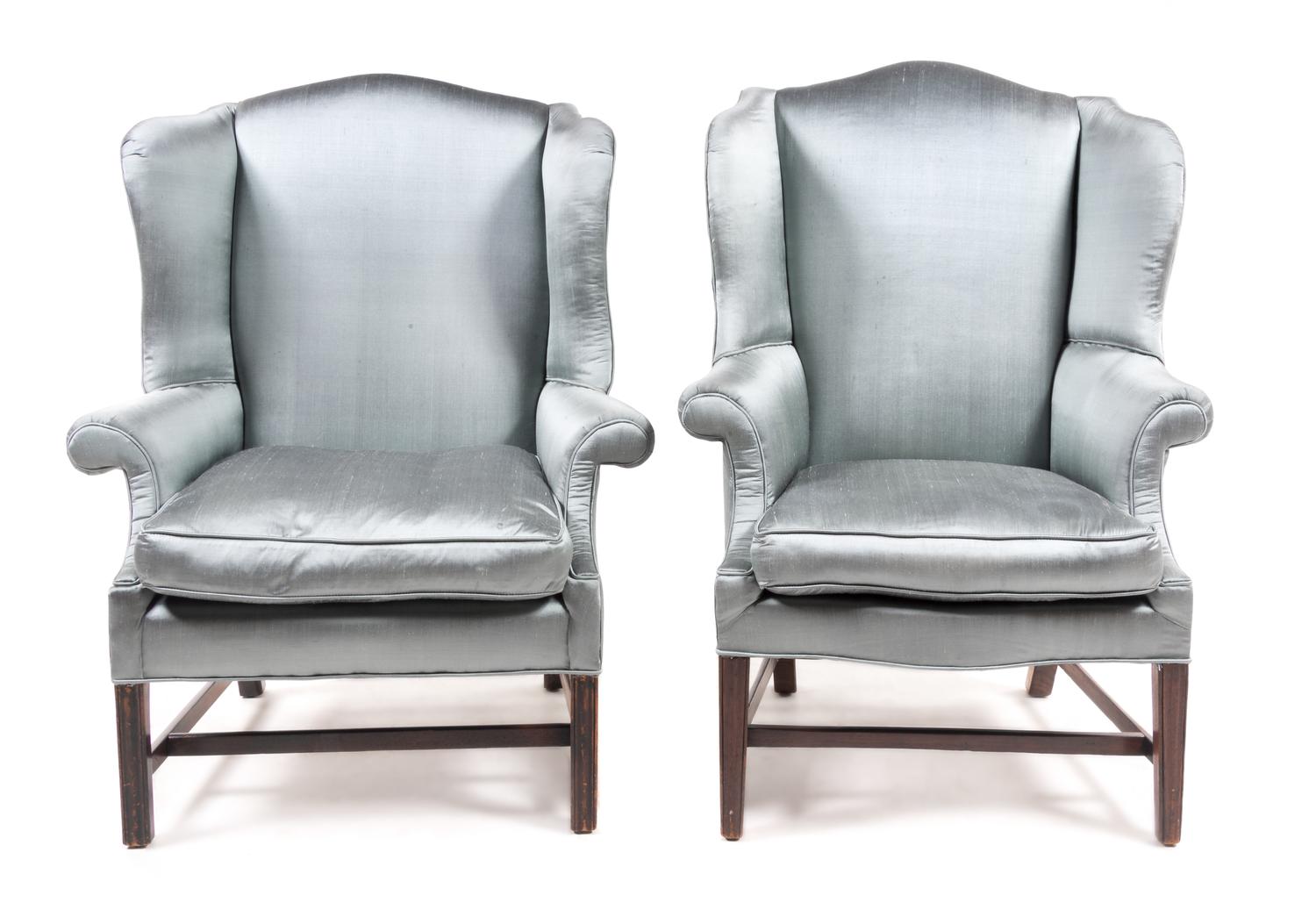 A Near Pair of Chippendale Mahogany Wing Chairs Height of first 47 inches. — LATE 18TH CENTURY