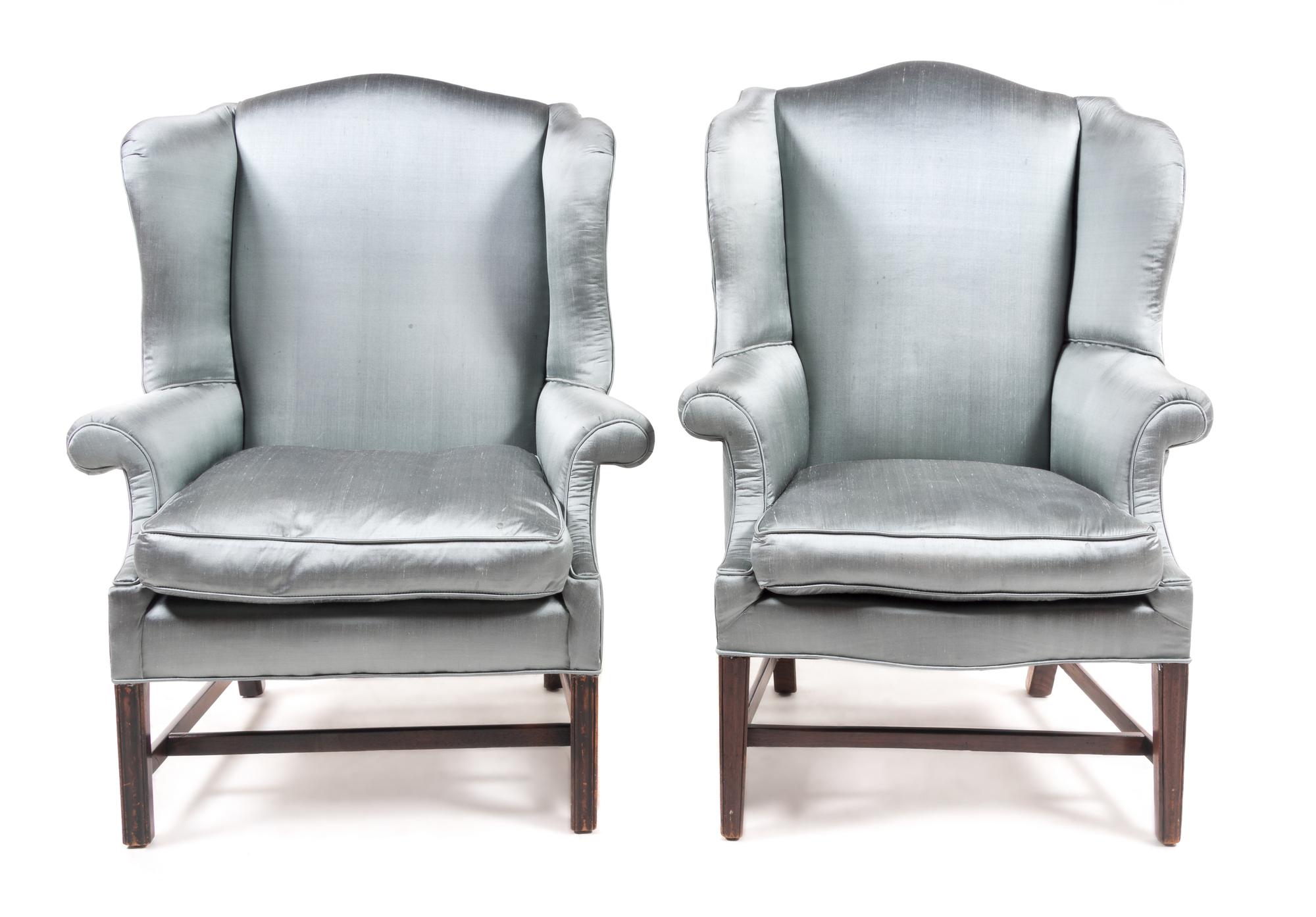 A Near Pair of Chippendale Mahogany Wing Chairs Height of first 47 inches. — LATE 18TH CENTURY