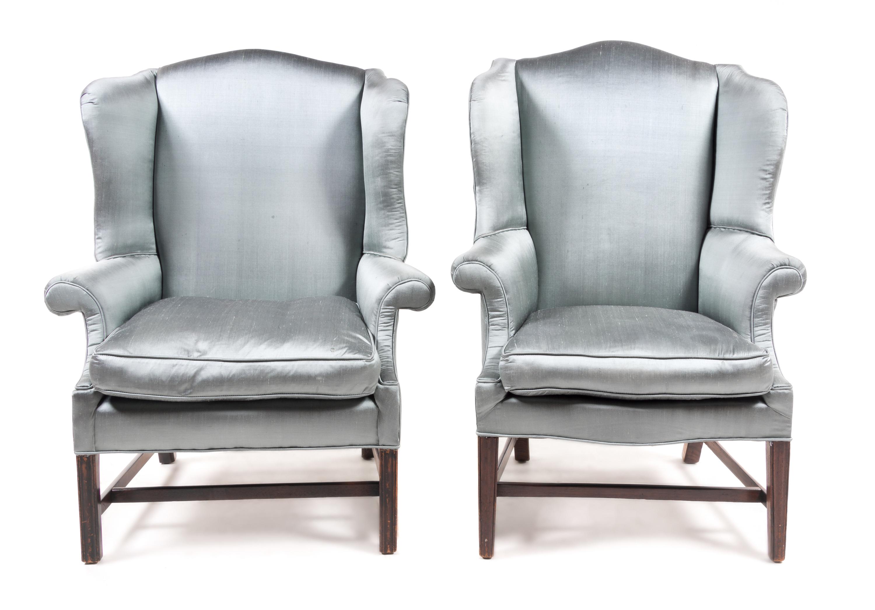 A Near Pair of Chippendale Mahogany Wing Chairs Height of first 47 inches. — LATE 18TH CENTURY