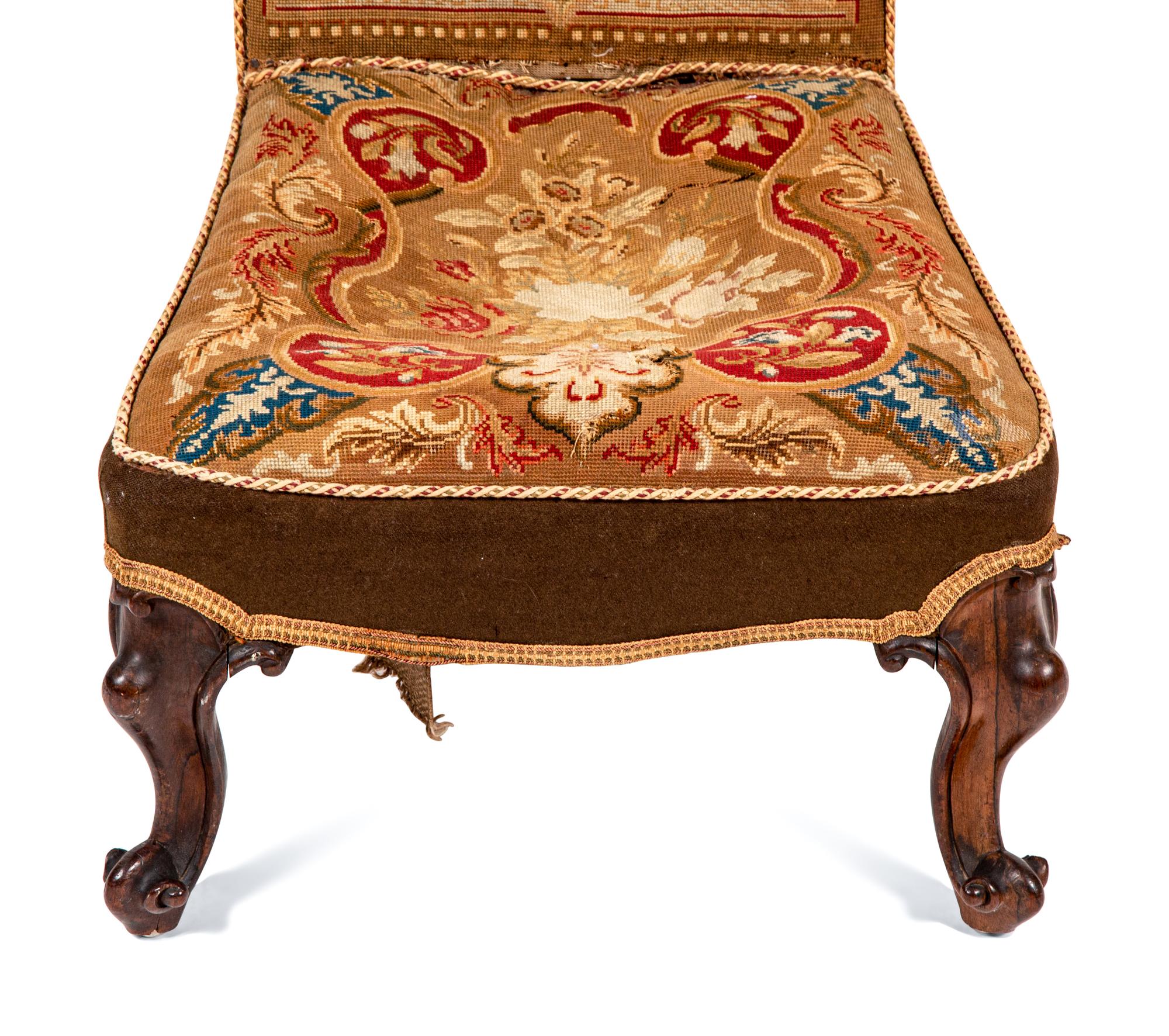 A Victorian Needlepoint-Upholstered Rosewood Prie-Dieu