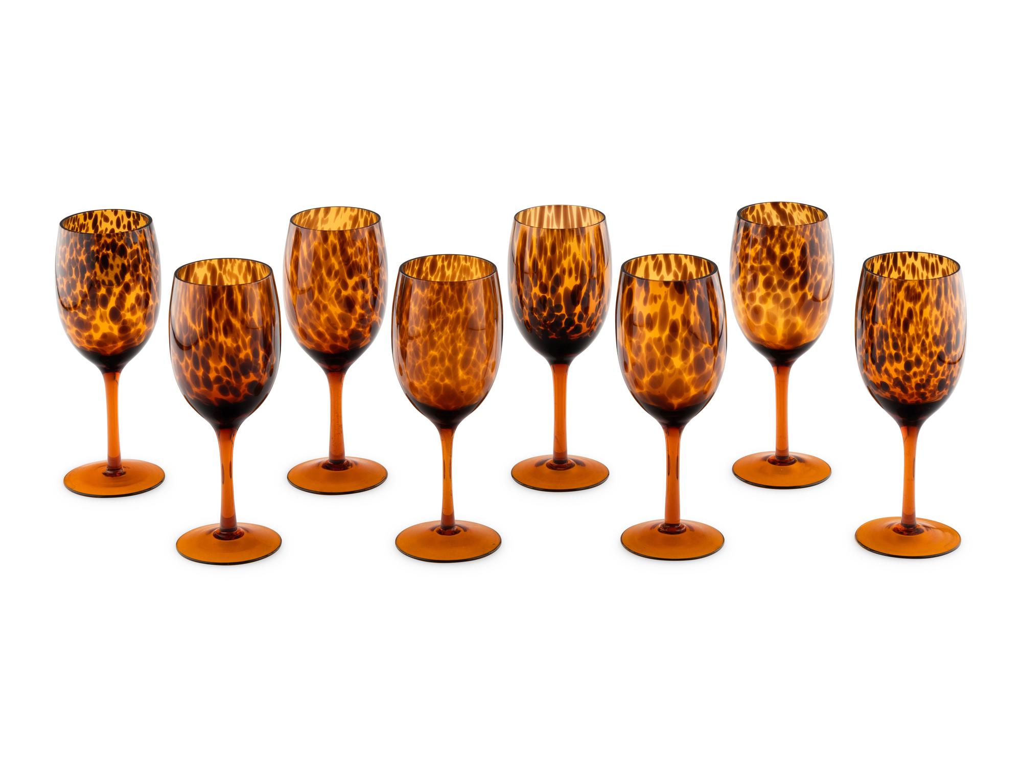 A Set of Eight Contemporary Colored Glass Wine Stems