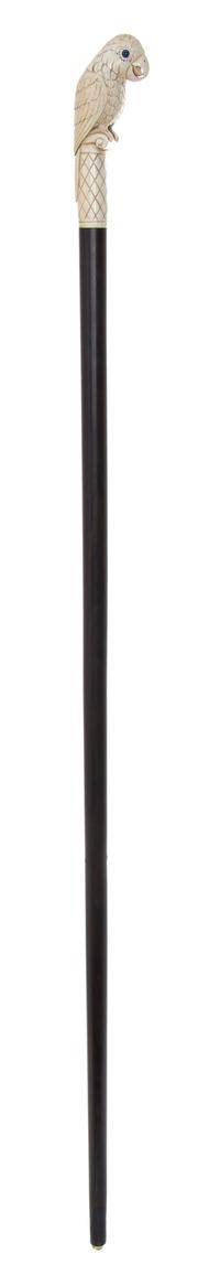An American Ivory Handled Walking Stick, Length of handle 4 5/8 x length overall 34 1/4 inches.