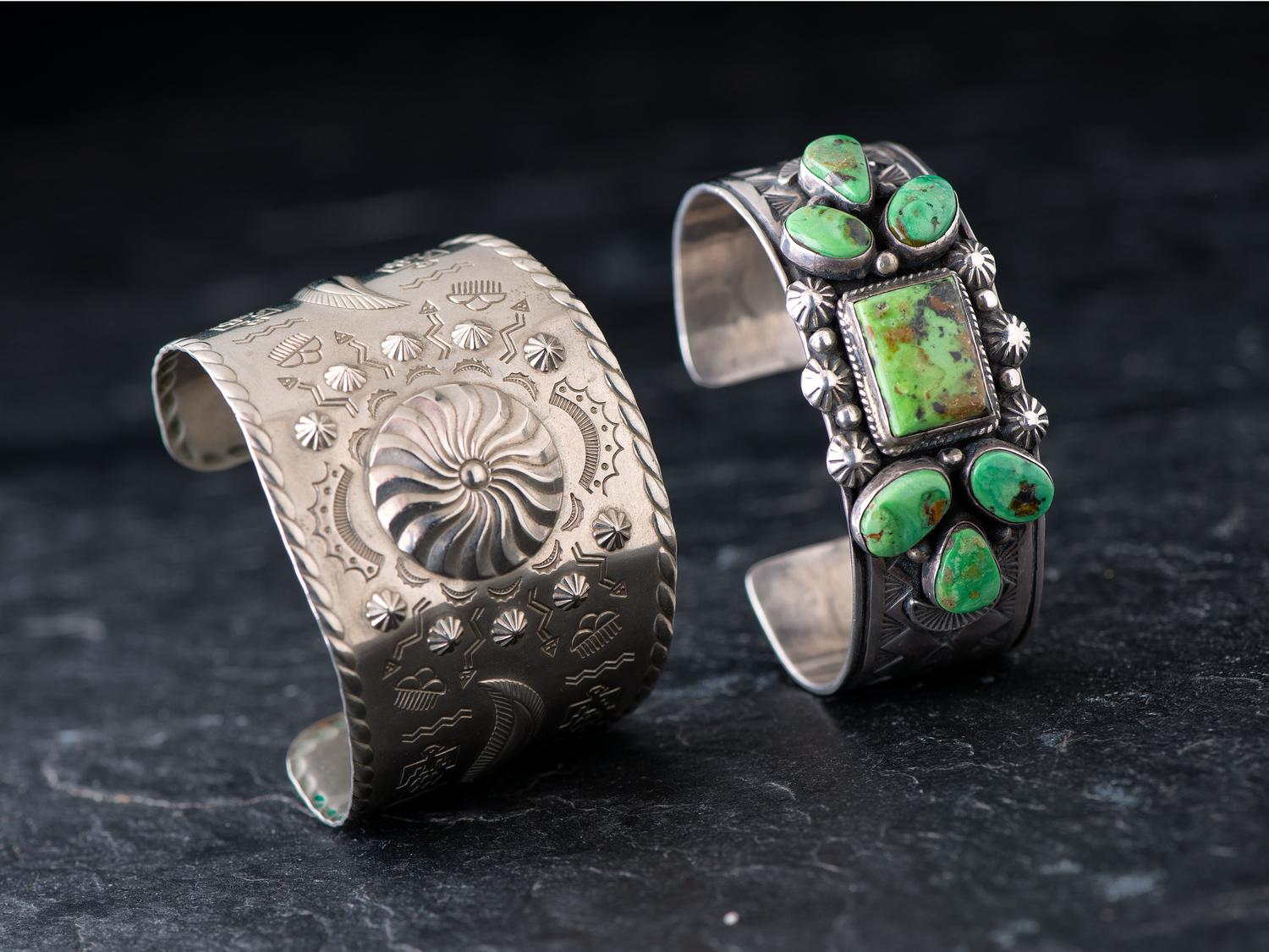 Sterling Silver and Turquoise Cluster Cuff Bracelet, PLUS