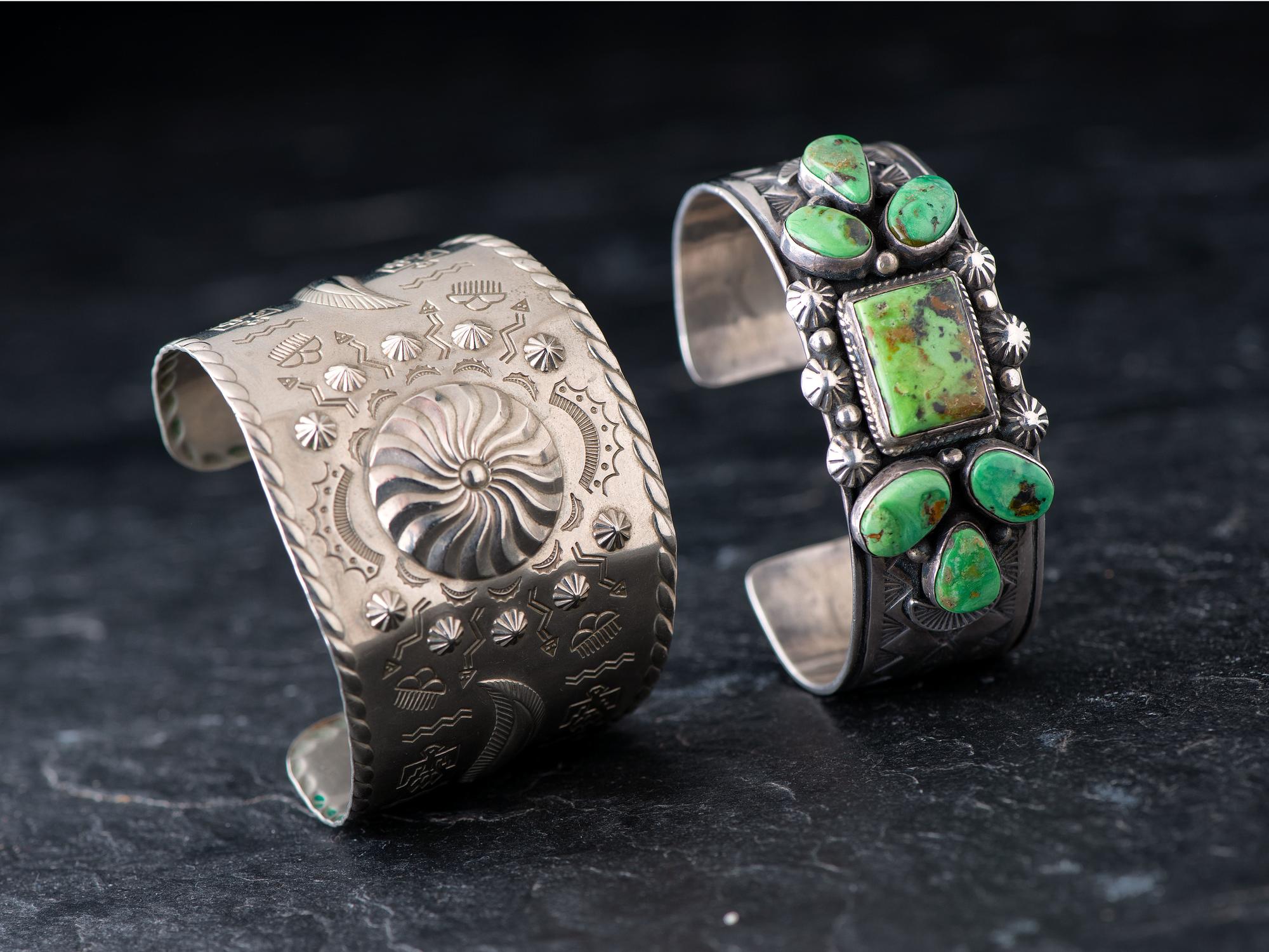 Sterling Silver and Turquoise Cluster Cuff Bracelet, PLUS