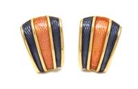 A Pair of 18 Karat Yellow Gold and Polychrome Enamel Earclips, de Vroomen, 13.90 dwts.