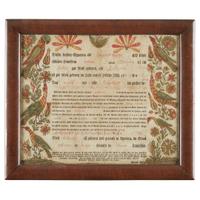 Attributed to Henrich Otto (active 1772-1788) and Daniel Otto (c. 1770-1822) Fraktur: birth and baptismal record for Catharina Scherster, Lebanon Township, Dauphin County, PA, dated "1796"