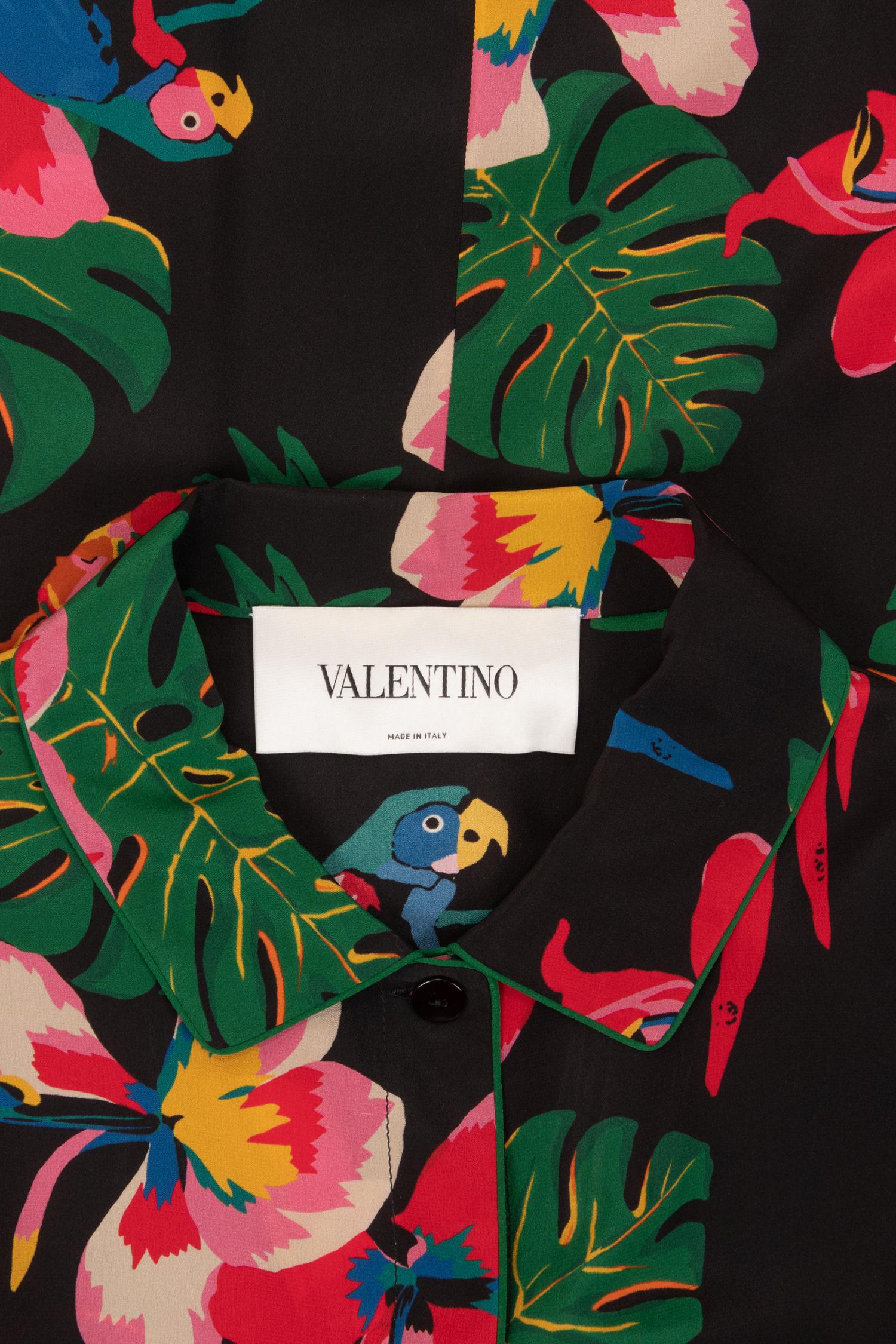 Valentino Silk Short Sleeve Tropical Print Dress with Belt, Resort 2017