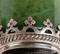 A Set of Four Silver and Ruby Mounted Spinach Jade Cups