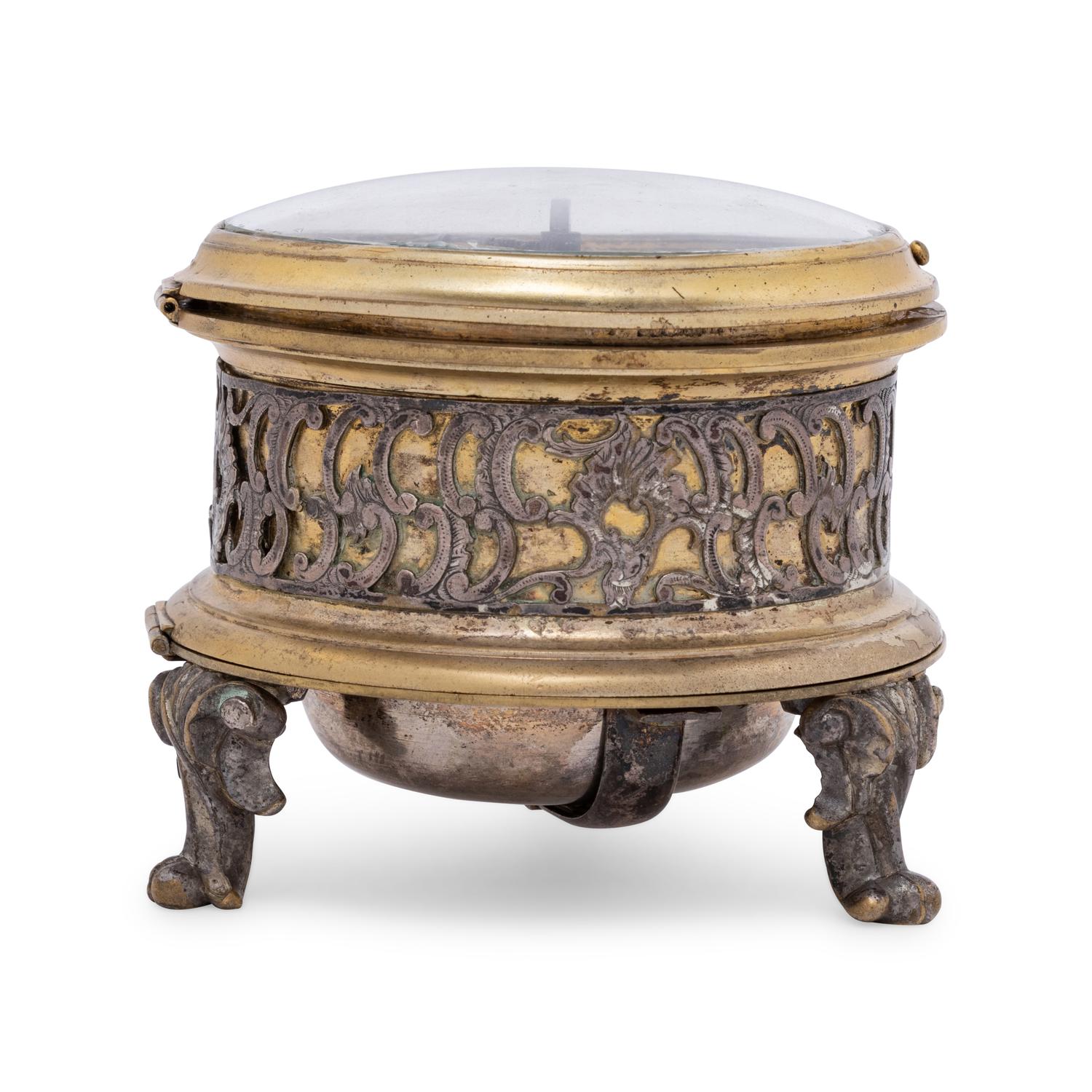 A German Gilt Metal and Silvered Brass Table Clock