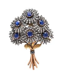 A Silver Topped Gold, Sapphire and Diamond Floral Motif Brooch, Buccellati, 15.05 dwts.