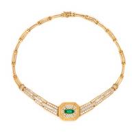 YELLOW GOLD, EMERALD AND DIAMOND NECKLACE