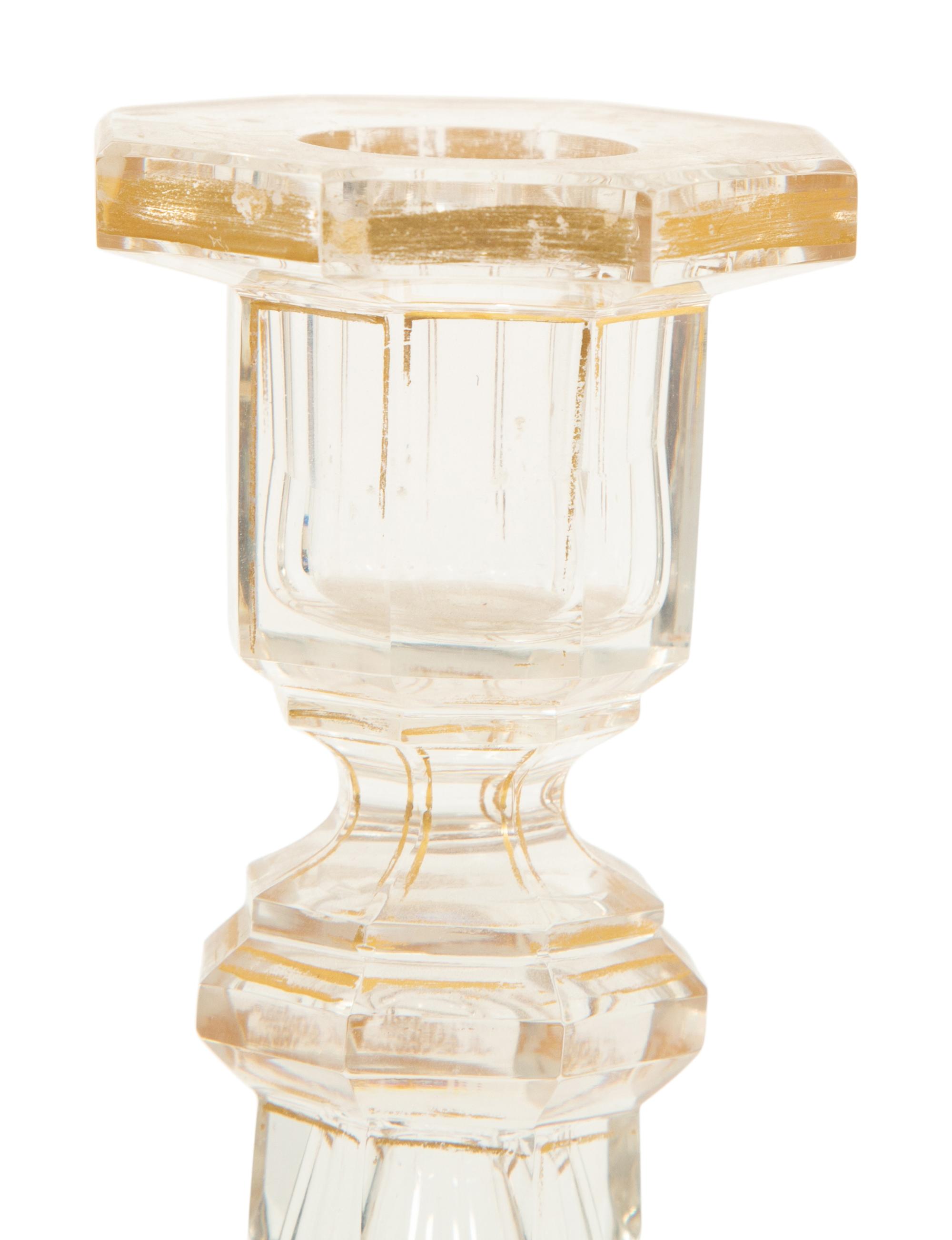 A Pair of French Gilt Decorated Cut Glass Candlesticks