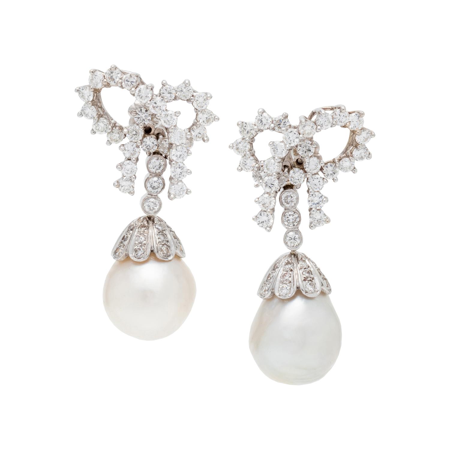 DIAMOND AND CULTURED PEARL EARRINGS