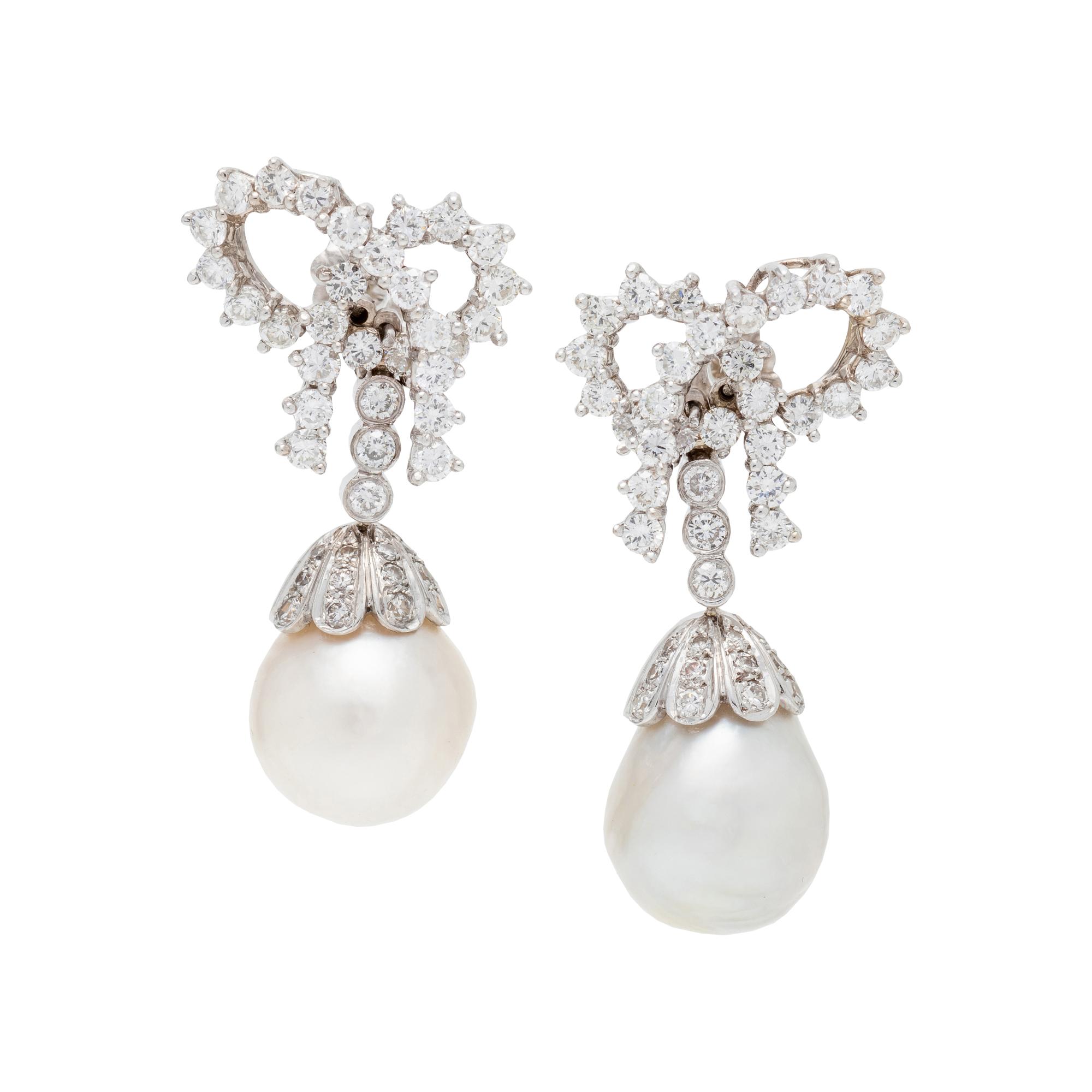 DIAMOND AND CULTURED PEARL EARRINGS