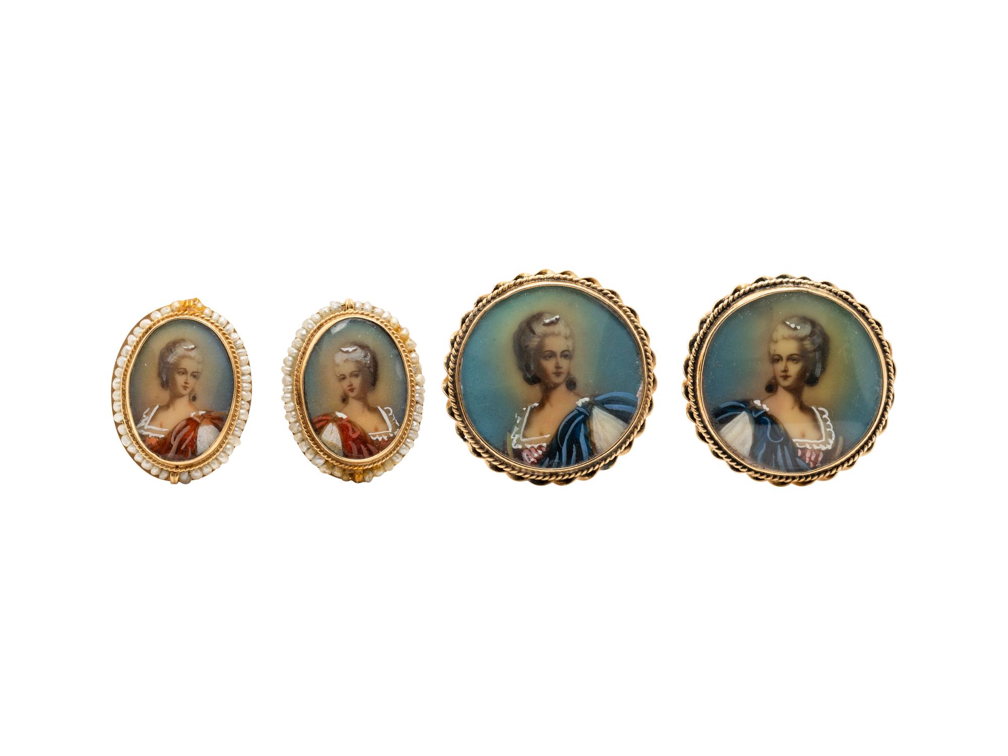 COLLECTION OF YELLOW GOLD PORTRAIT JEWELRY
