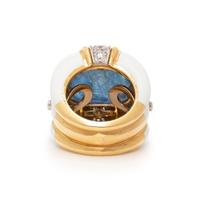 DAVID WEBB, CARVED SAPPHIRE, DIAMOND AND ENAMEL RING
