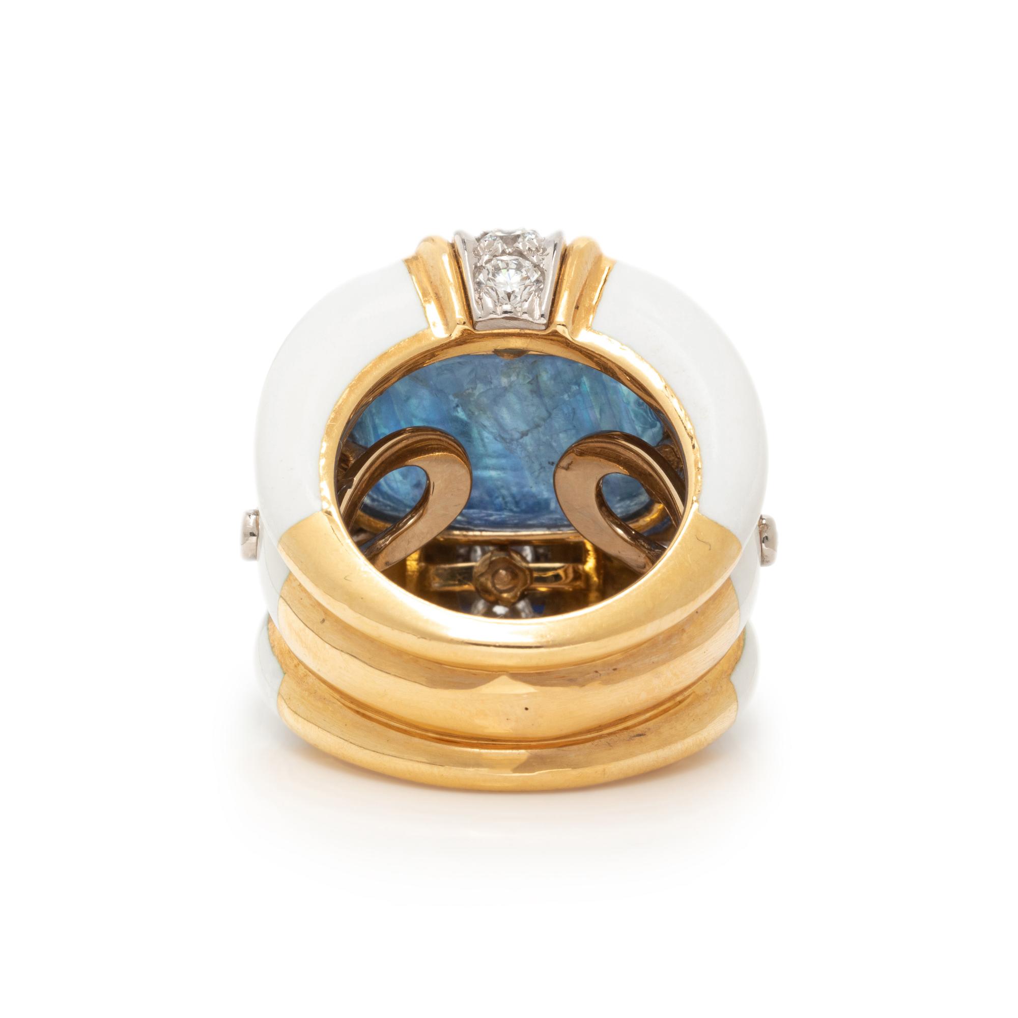 DAVID WEBB, CARVED SAPPHIRE, DIAMOND AND ENAMEL RING