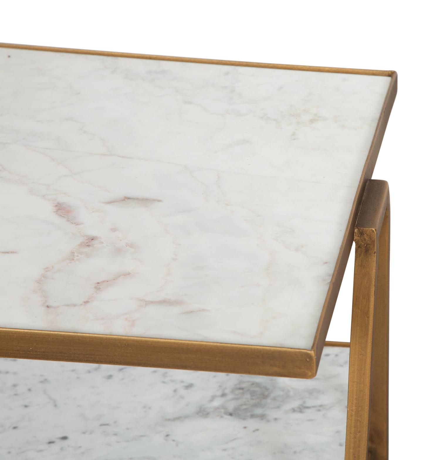 A Pair of Three Tier Marble and Brass Side Tables by Wisteria