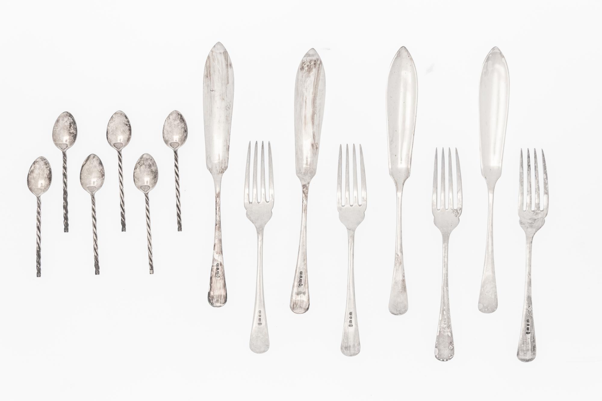 Two Cased Sets of Silver and Silver-Plate Flatware Articles