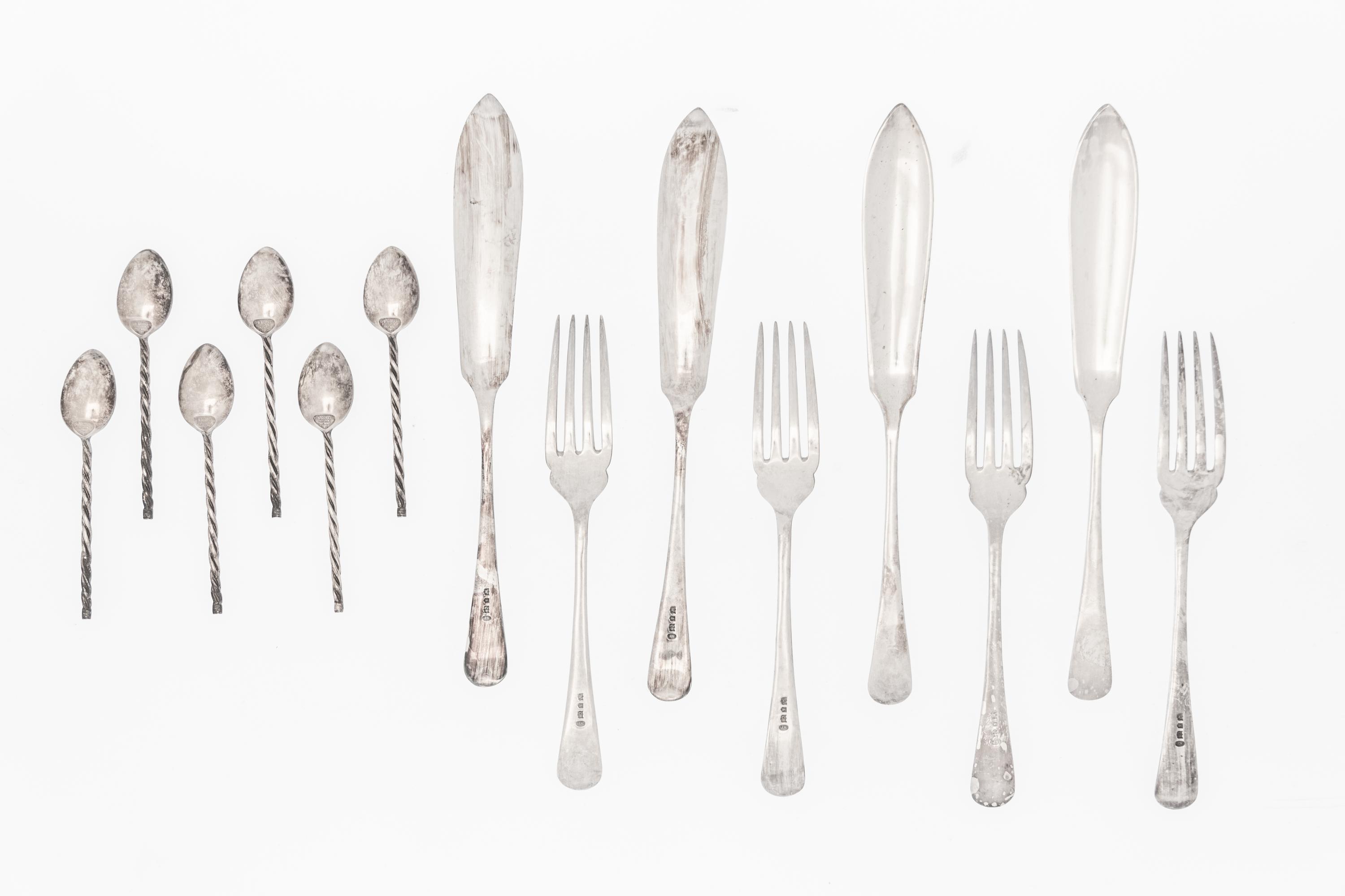 Two Cased Sets of Silver and Silver-Plate Flatware Articles