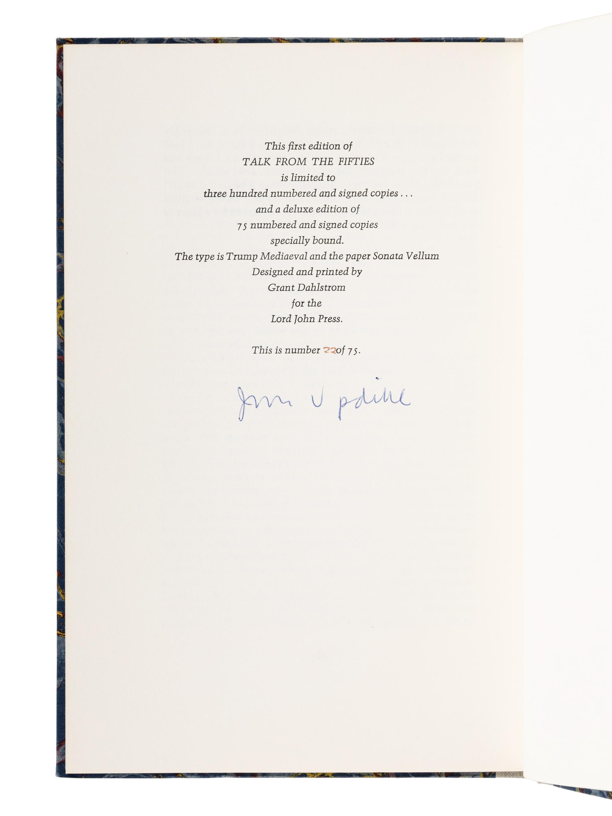 UPDIKE, John (1932-2009). A group of 9 Lord John Press limited editions of Updike’s works, ALL SIGNED, comprising: