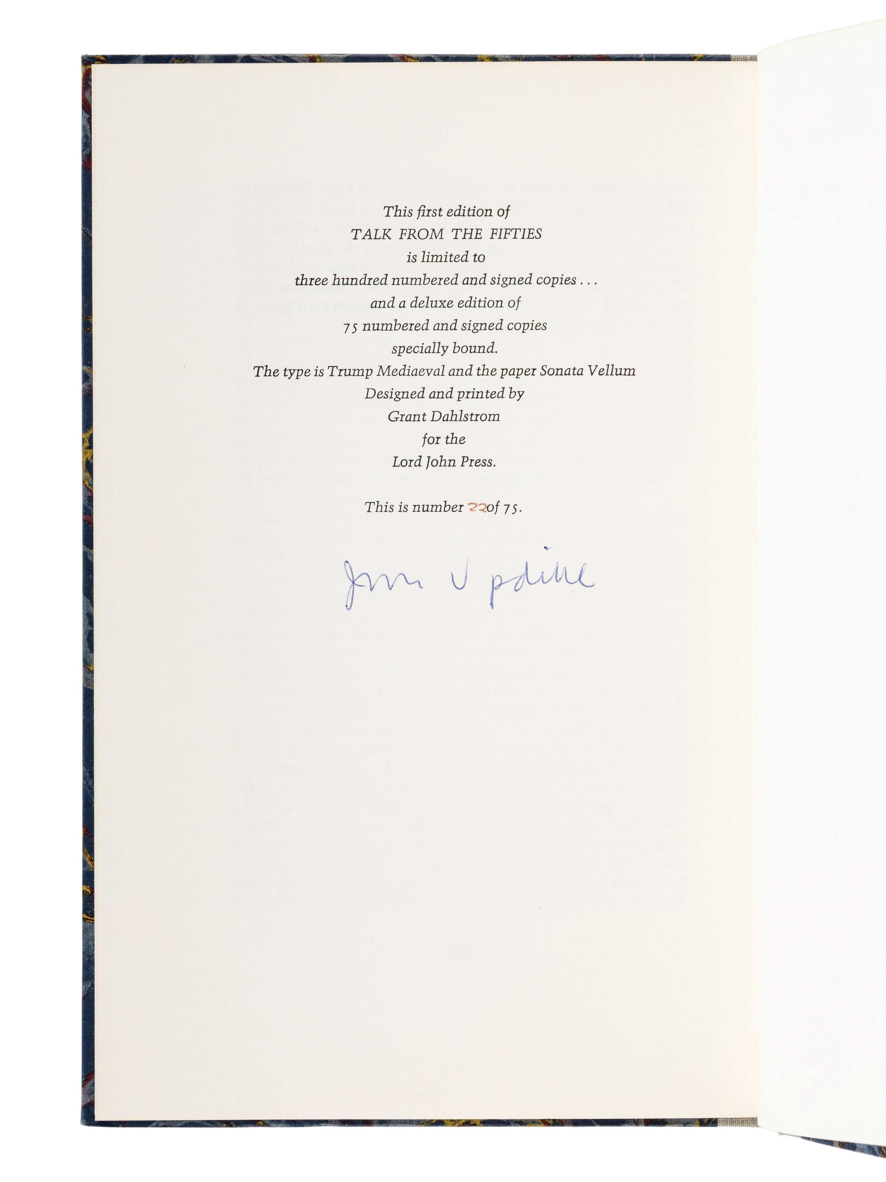 UPDIKE, John (1932-2009). A group of 9 Lord John Press limited editions of Updike’s works, ALL SIGNED, comprising: