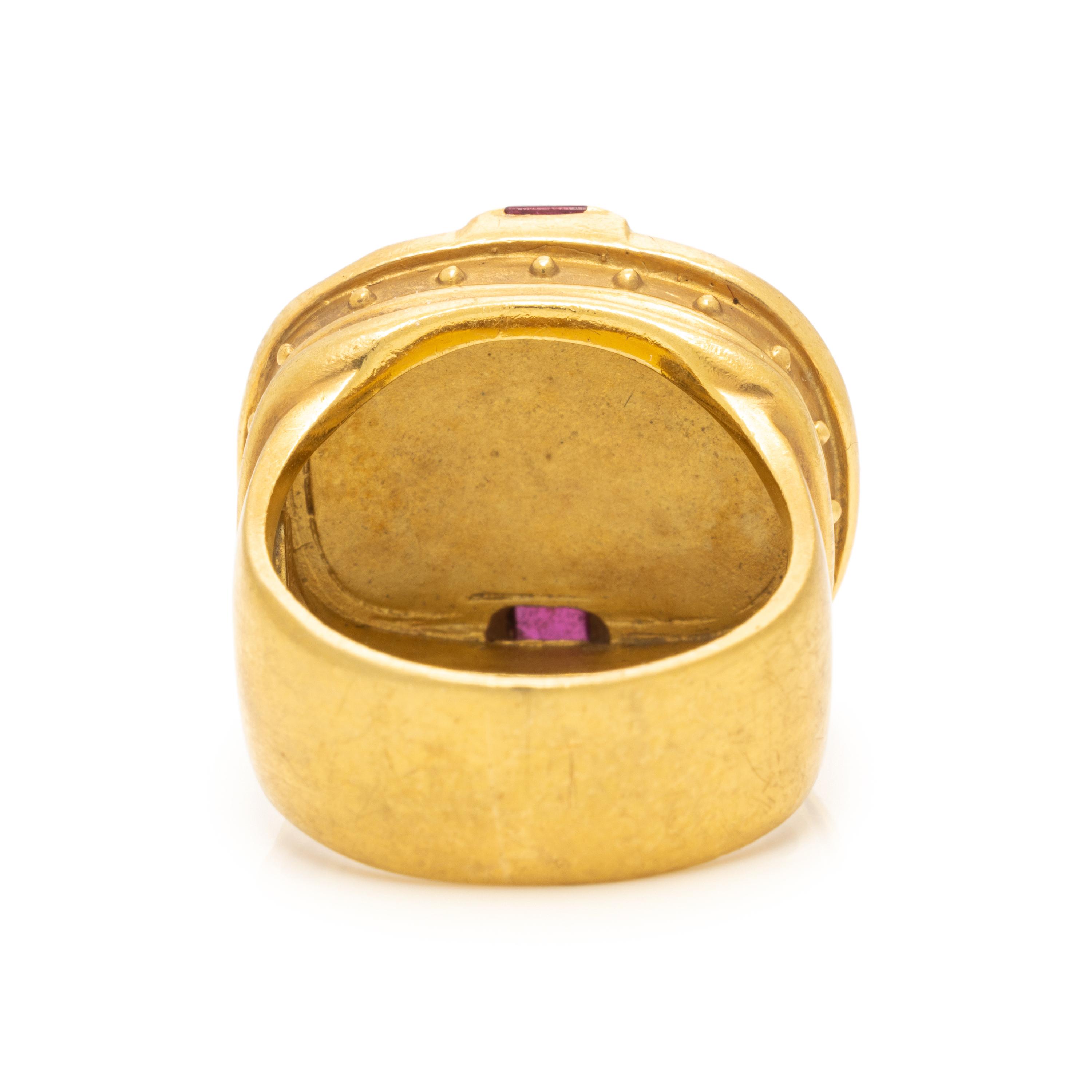 SeidenGang, Yellow Gold, Ruby, and Diamond Architectural Revival Ring