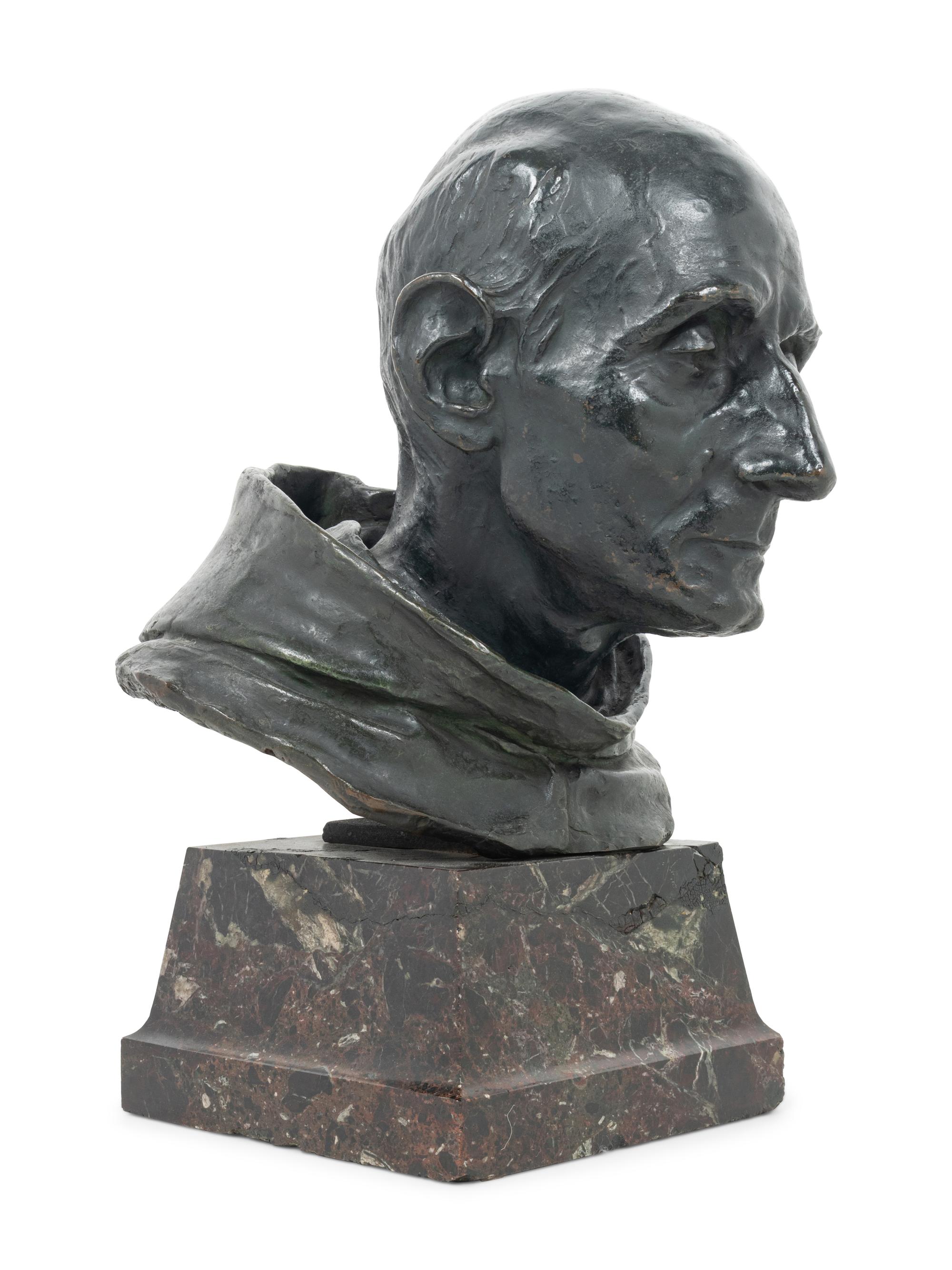 A Bronze Portrait Bust of a Monk