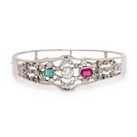 Diamond, White Gold, and Multigem Bangle Bracelet
