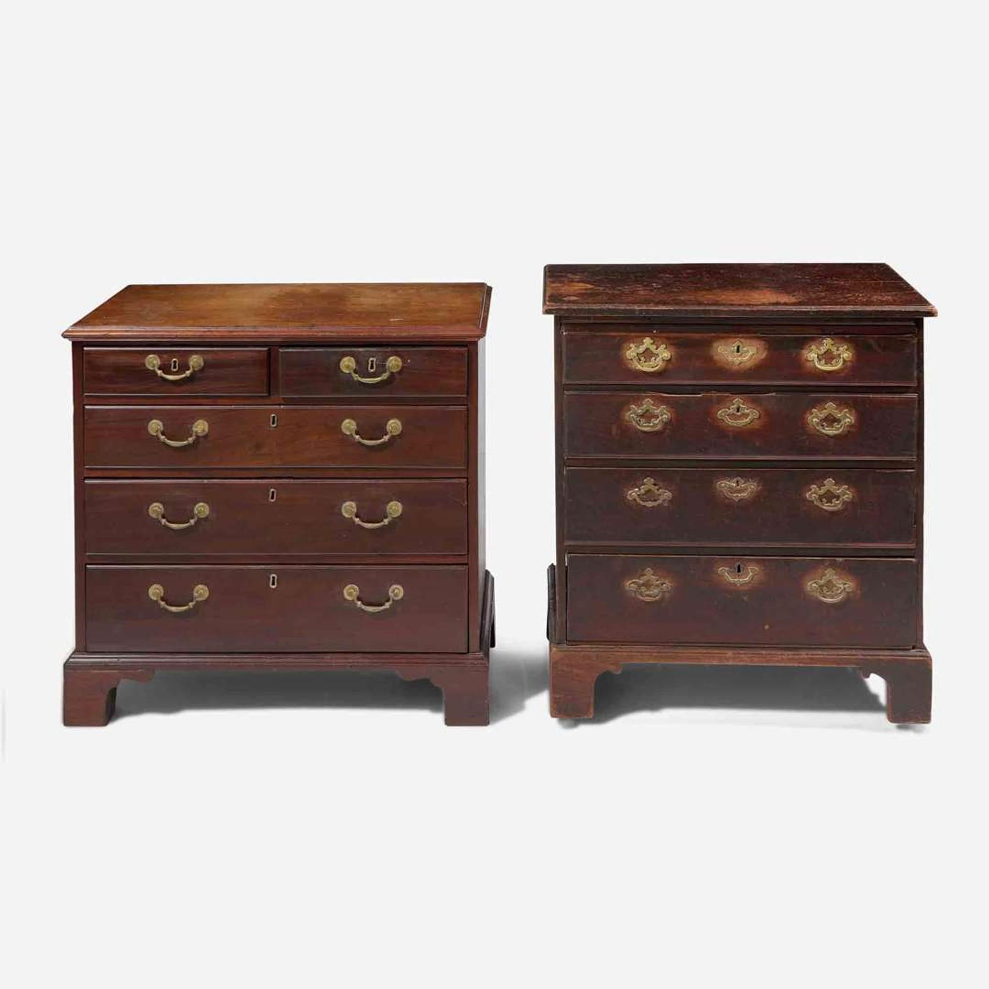 Two diminutive George III or Chippendale carved mahogany chests of drawers 18th century