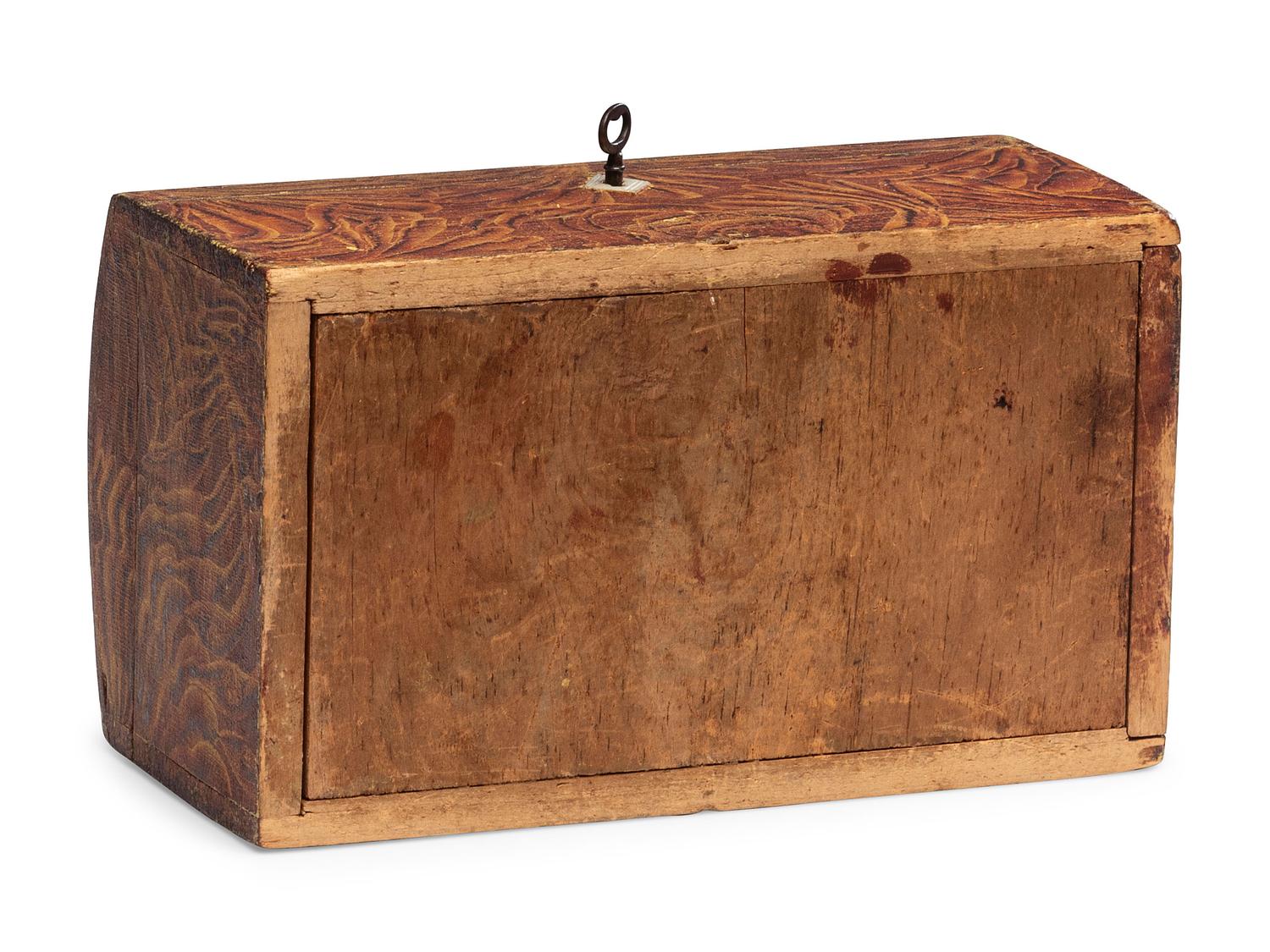 A Country Grain Painted and Carved Horn Inset Pine and Poplar Domed-Top Box, 19th Century