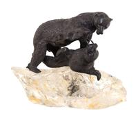 A Russian Silver and Rock Crystal Sculpture, Grachev Brothers, St. Petersburg, Early 20th Century, depicting a bear attacking a walrus,