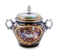 A Sèvres Style Painted, Parcel Gilt and "Jeweled" Porcelain Covered Jar