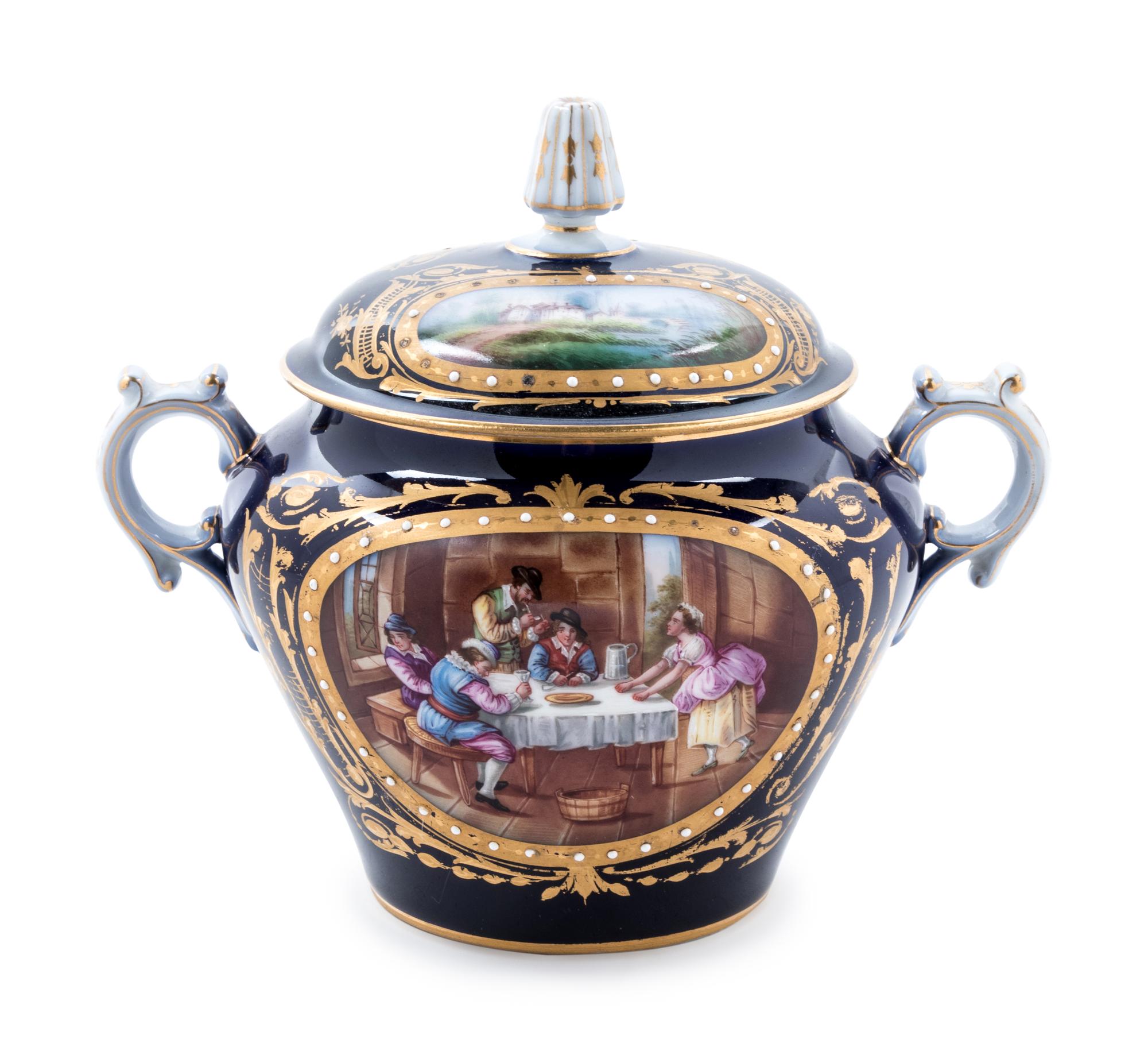 A Sèvres Style Painted, Parcel Gilt and "Jeweled" Porcelain Covered Jar