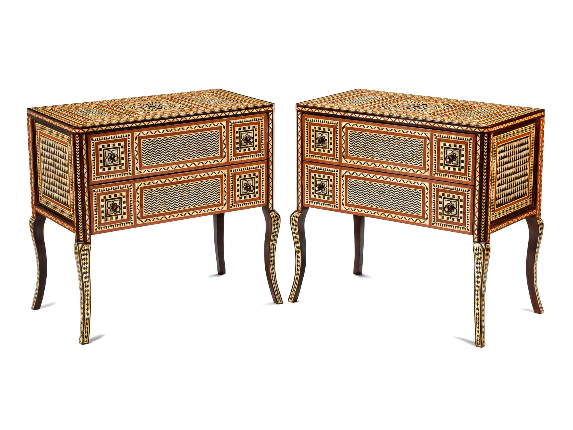 A Pair of Moorish Style Mother-of-Pearl Inlaid Commodes