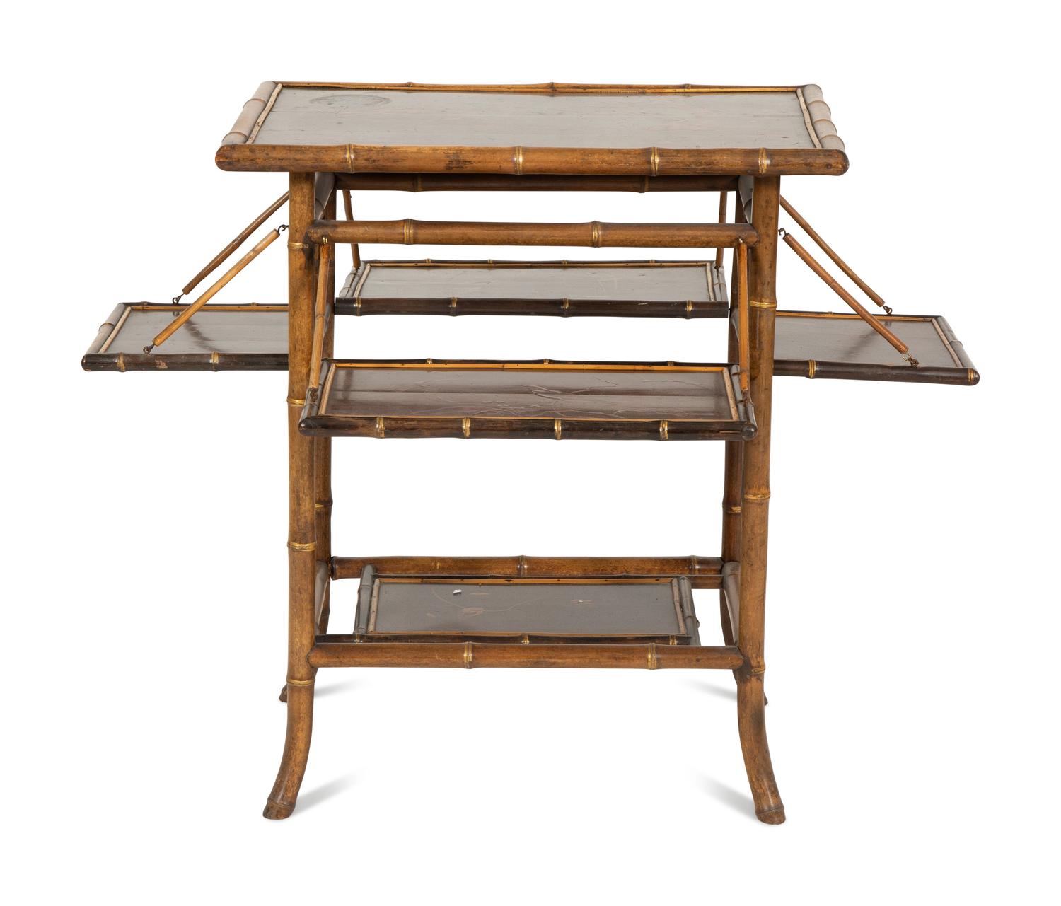 A Victorian Style Lacquer and Bamboo Side Table