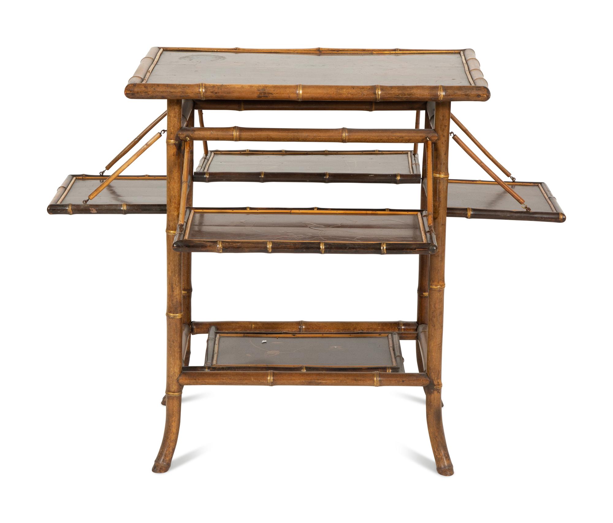 A Victorian Style Lacquer and Bamboo Side Table